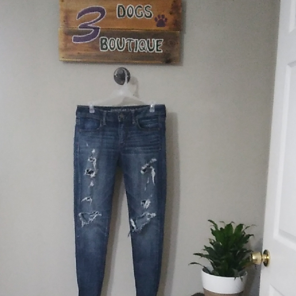 American Eagle Outfitters Women's Ripped Blue Skinny Jeans